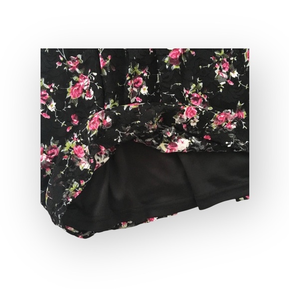 new LF Millau ๐ Floral Print Lace Babydoll Dress ๐ Black with Pink Flowers ๐ M - Picture 12 of 16